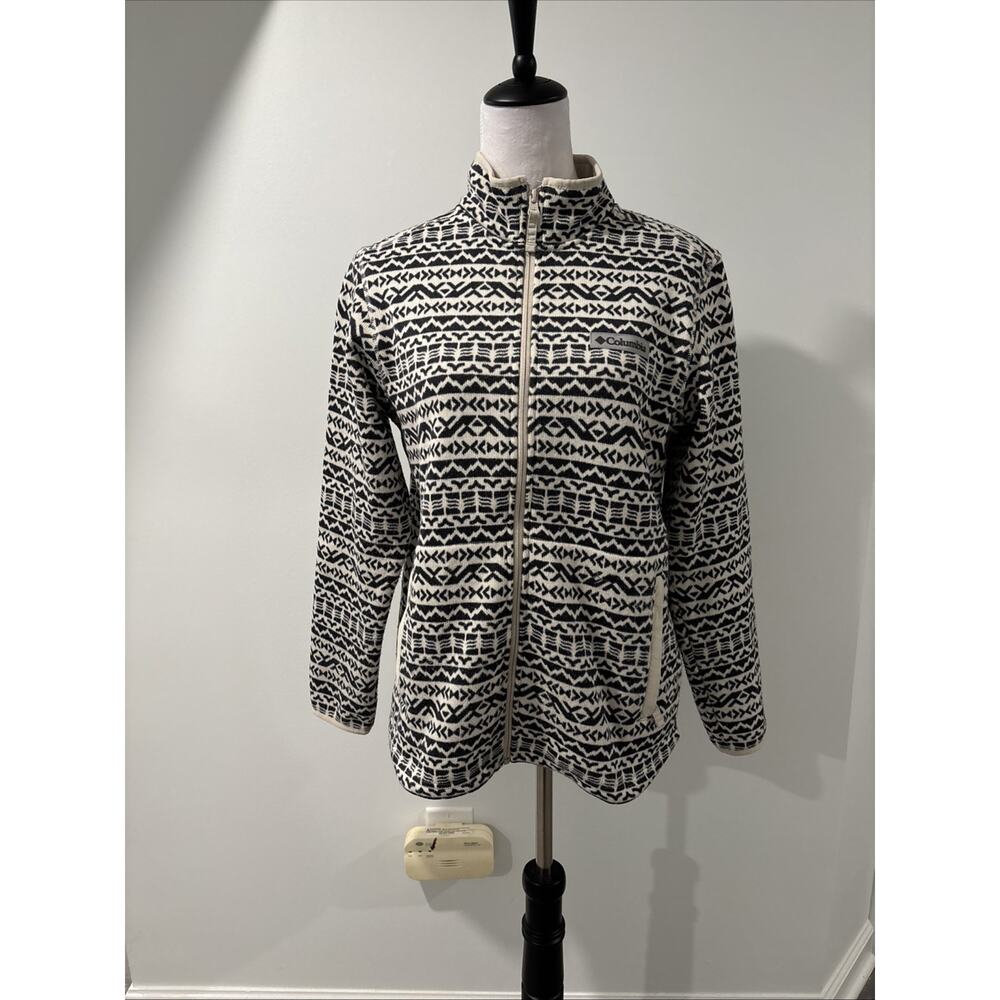 Columbia Full Zip Sweater Size Small Knit Fleece Lining Southwestern Geometric